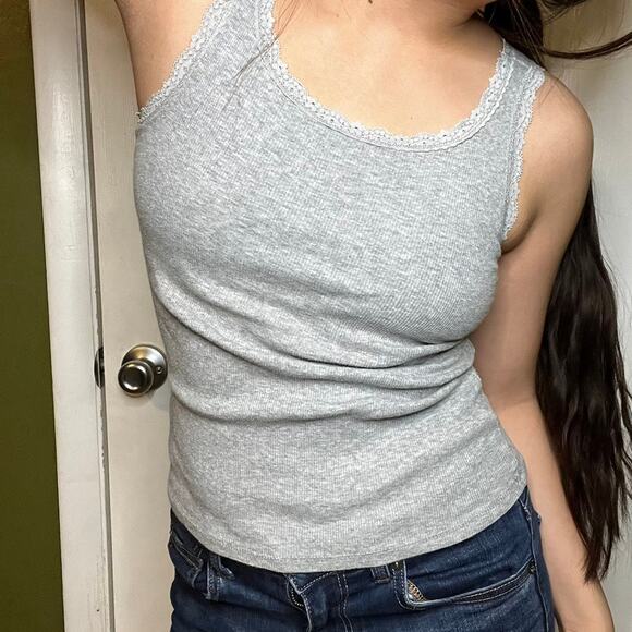 Y2K Gray Lace Cami Top - Picture 1 of 4